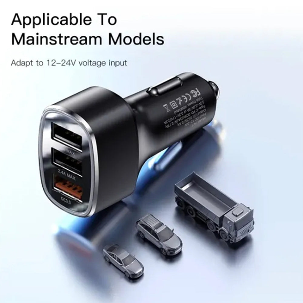 Biloplader Yesido Y46, 42W, 3A, 3 x USB-A, Sort