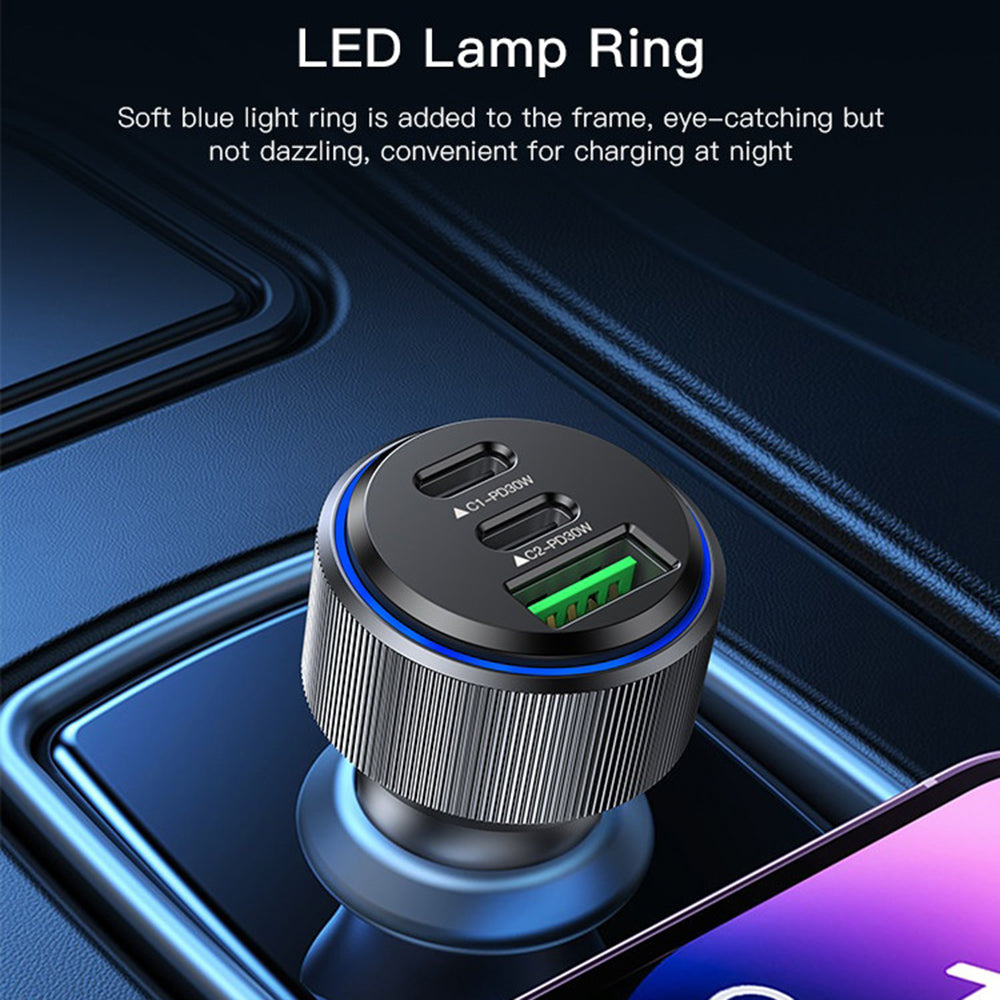 Biloplader Yesido Y50, 60W, 3A, 1 x USB-A - 2 x USB-C, Sort