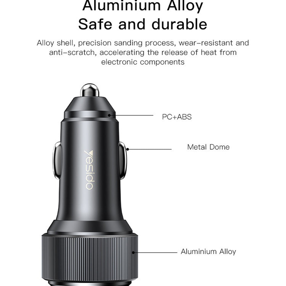Biloplader Yesido Y50, 60W, 3A, 1 x USB-A - 2 x USB-C, Sort