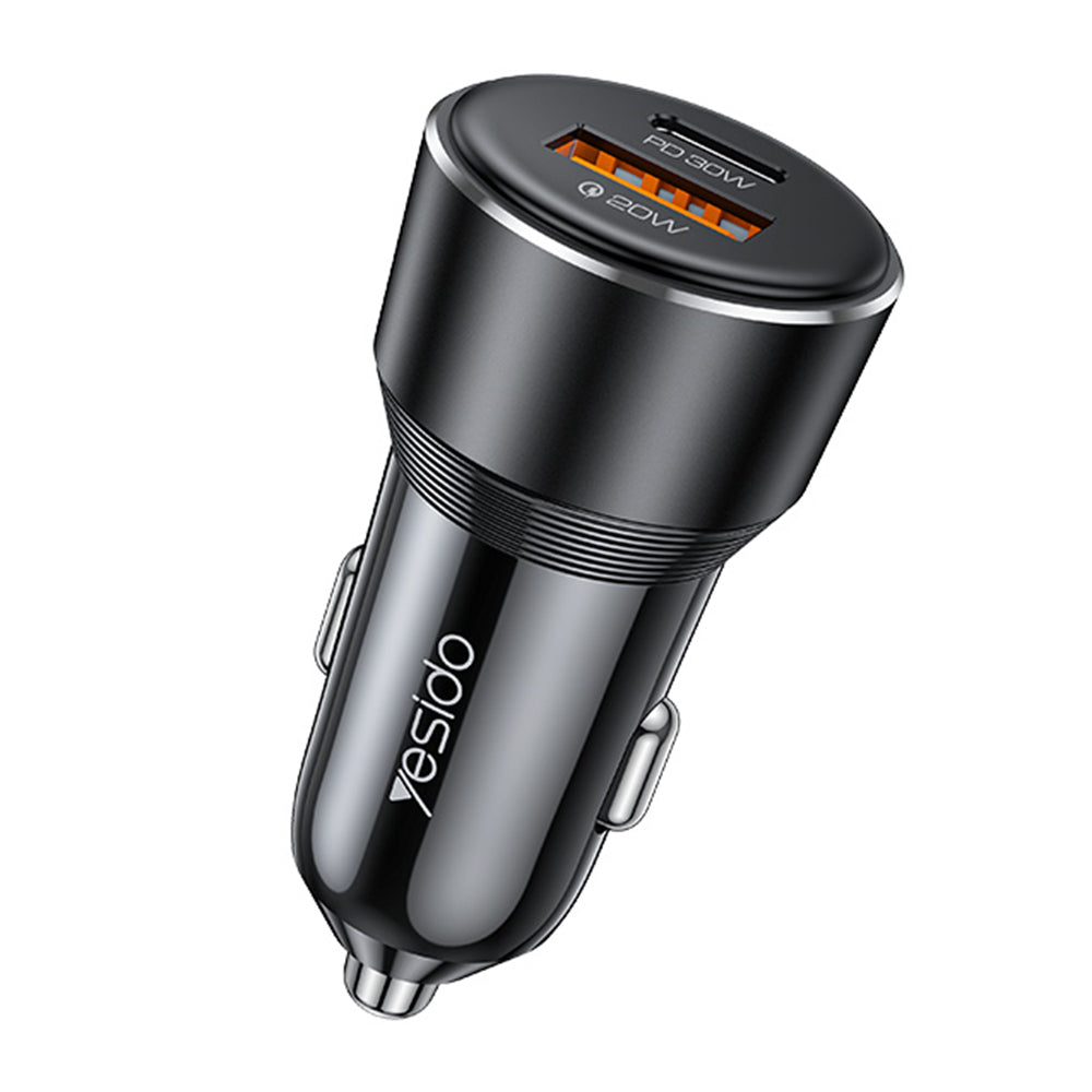 Biloplader Yesido Y64, 50W, 3A, 1 x USB-A - 1 x USB-C, Sort