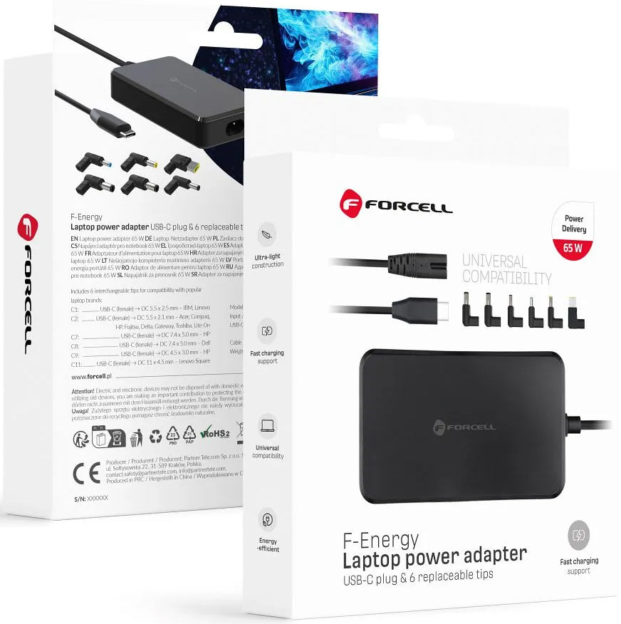 Forcell F-Energy E856 oplader, 65W, universel, sort