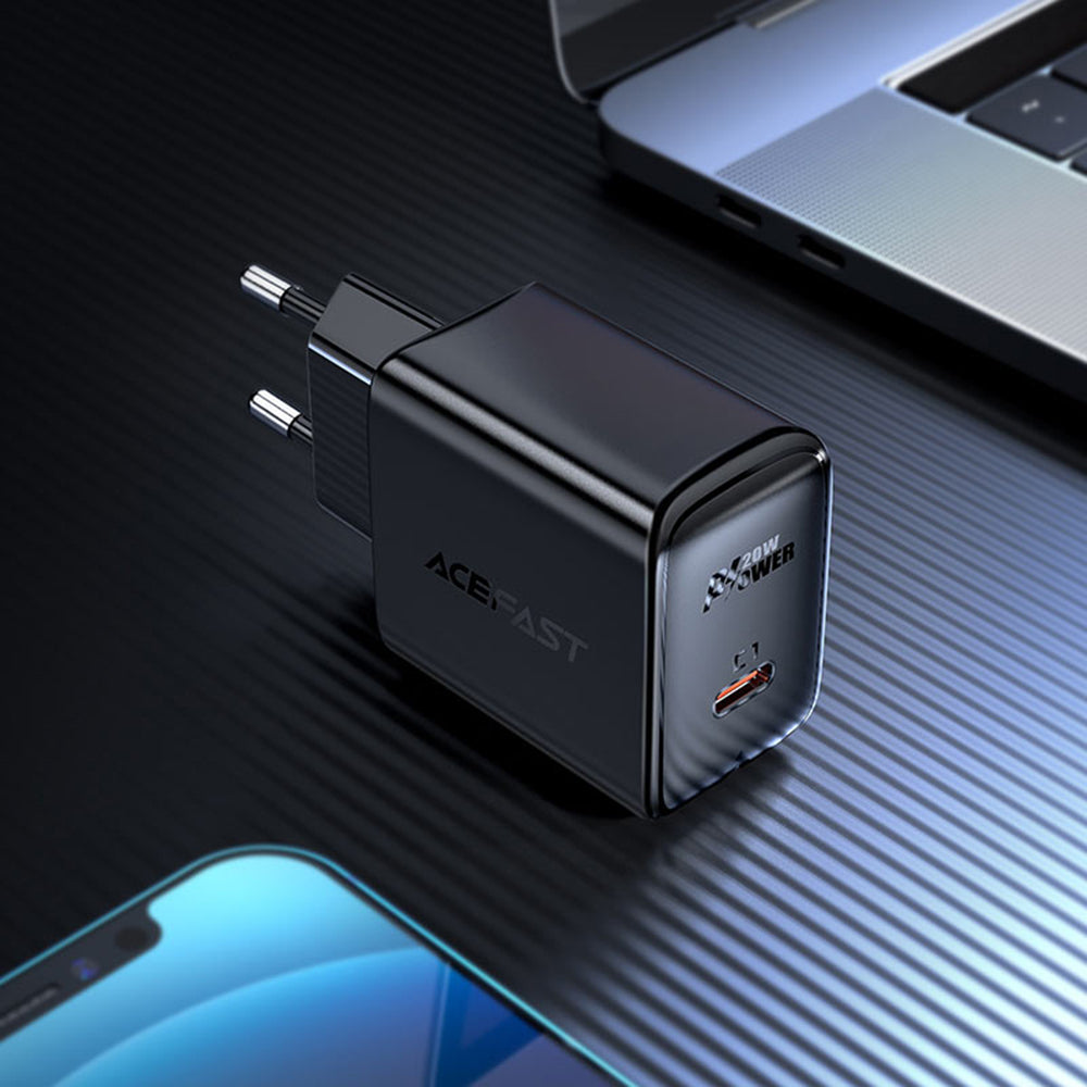 Netværksoplader Acefast A1, 20W, 3A, 1 x USB-C, Sort