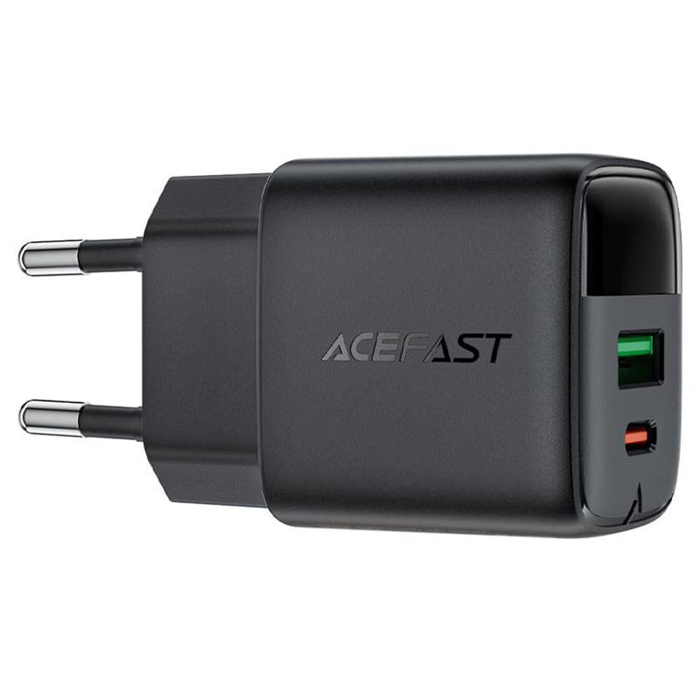 Acefast A114 Display Netværksoplader, 25W, 3A, 1 x USB-A - 1 x USB-C, Sort