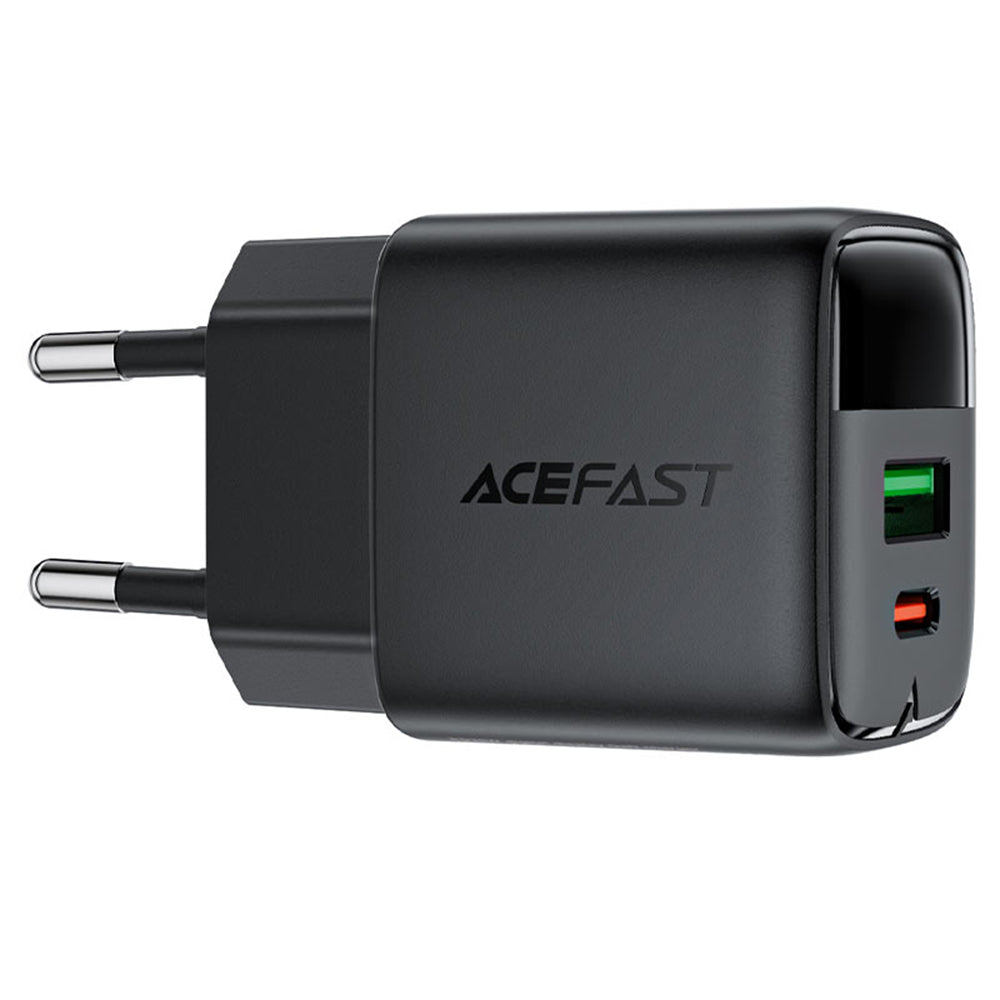 Acefast A116 Display netværksoplader, 35W, 3A, 1 x USB-A - 1 x USB-C, Sort