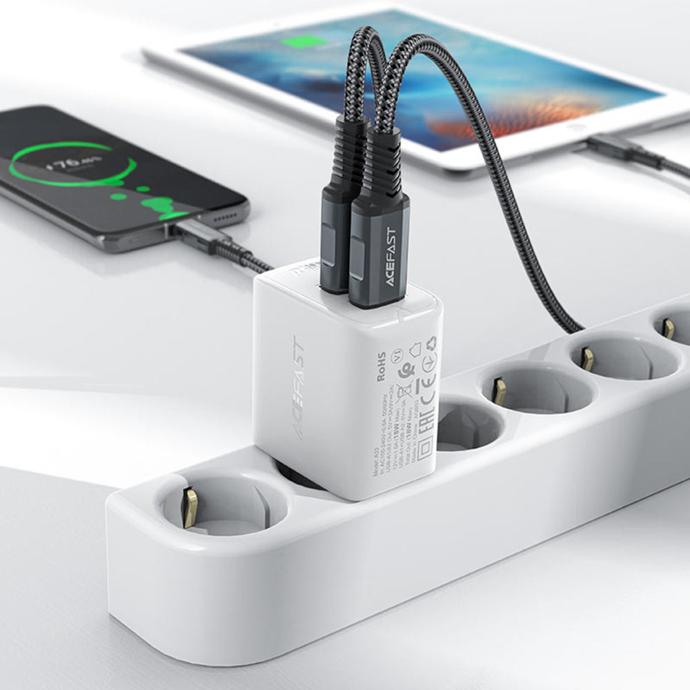 Netværksoplader Acefast A33, 18W, 3A, 2 x USB-A, Sort