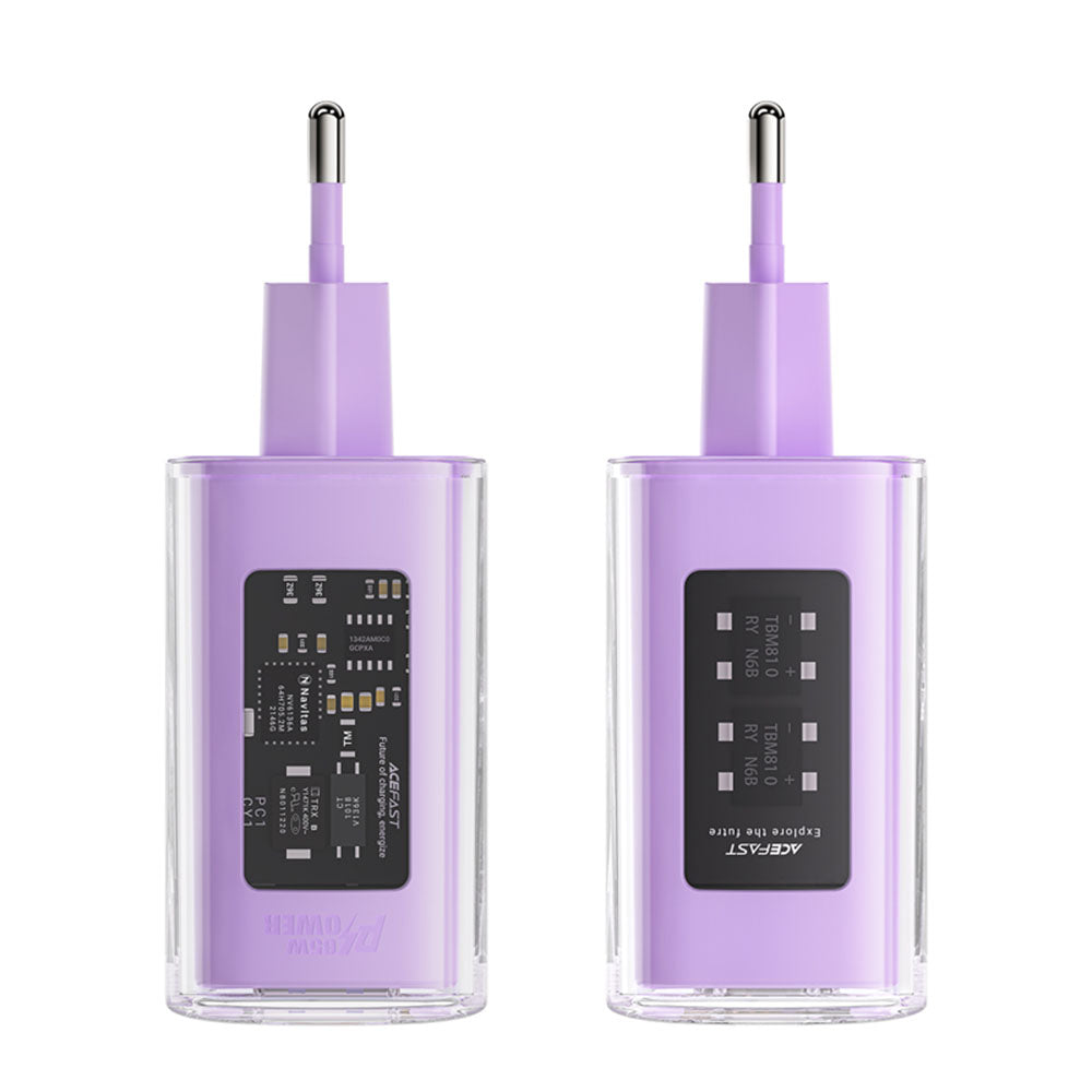 Acefast A45 Exploration netværksoplader, 65W, 3.25A, 1 x USB-A - 2 x USB-C, Lilla