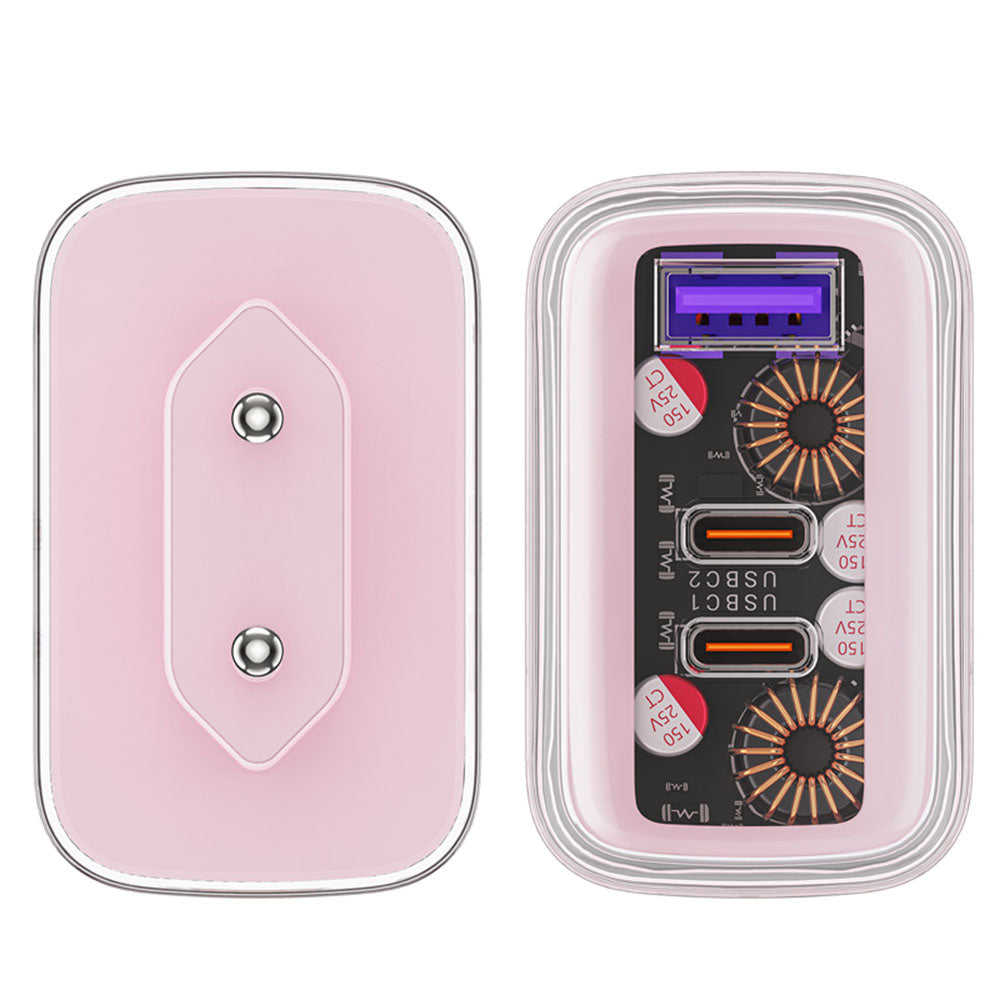 Acefast A45 Exploration netværksoplader, 65W, 3.25A, 1 x USB-A - 2 x USB-C, Pink