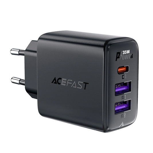 Acefast A57 netværksoplader, 35W, 3A, 2 x USB-A - 1 x USB-C, Sort