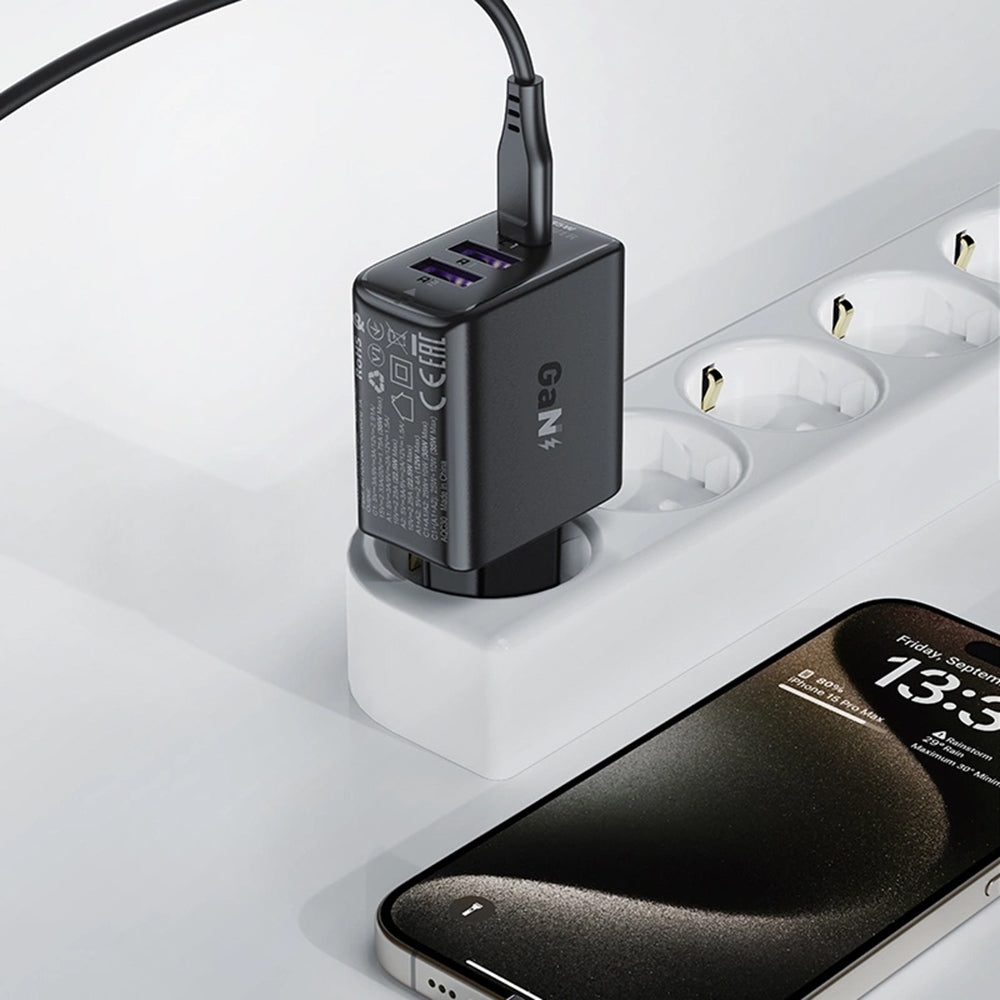 Acefast A57 netværksoplader, 35W, 3A, 2 x USB-A - 1 x USB-C, Sort