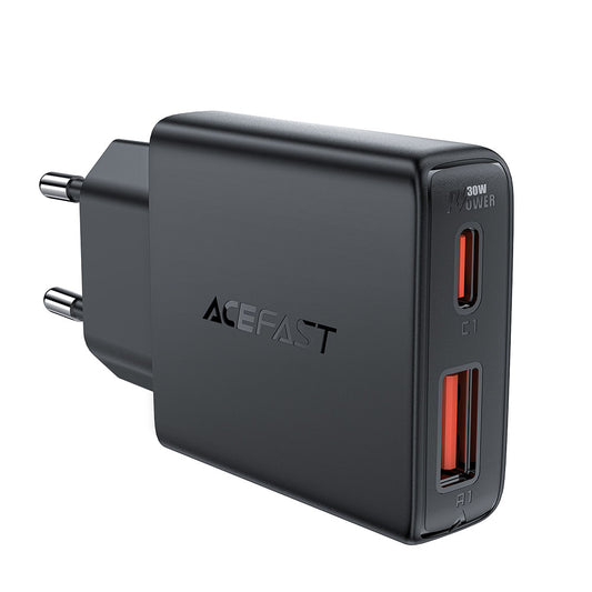 Netværksoplader Acefast A69, 30W, 3A, 1 x USB-A - 1 x USB-C, Sort