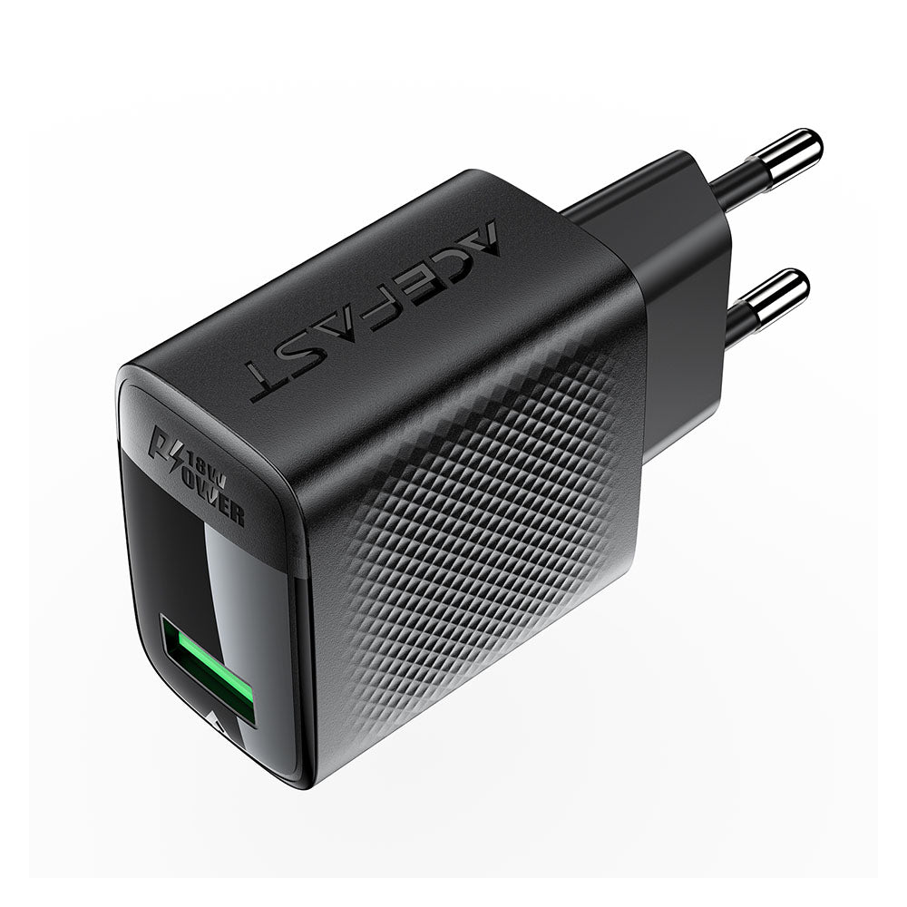 Netværksoplader Acefast A90, 18W, 3A, 1 x USB-A, Sort
