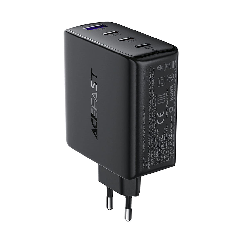 Acefast A94 netværksoplader, 100W, 5A, 1 x USB-A - 3 x USB-C, Sort