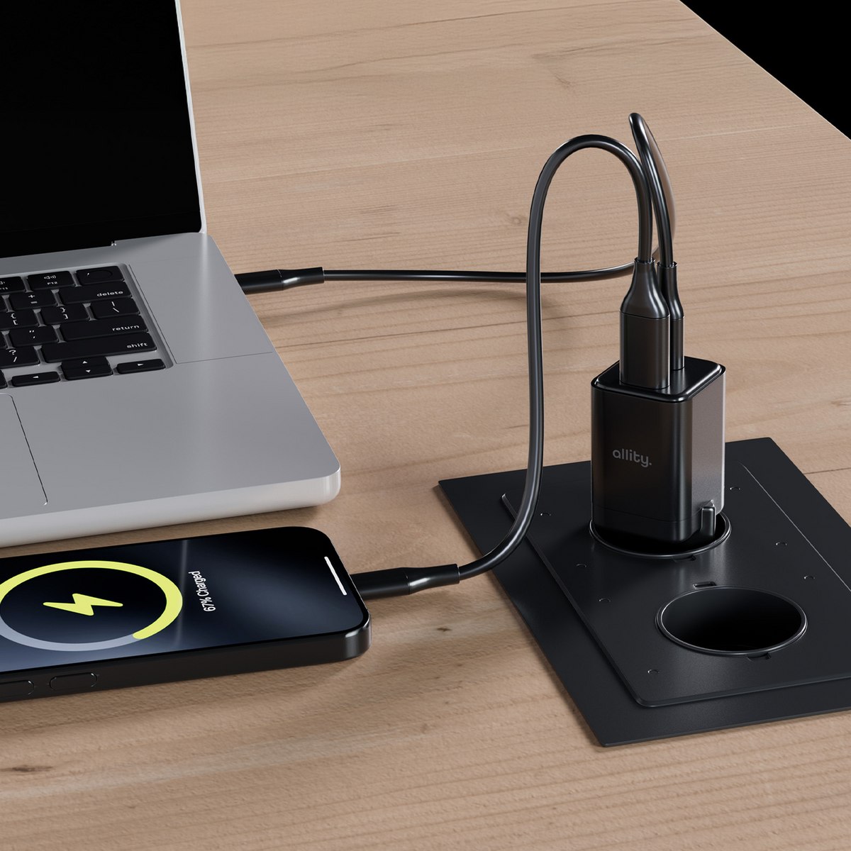 Allity Netværksoplader. ATC-01-30WAC Mini, 30W, 3A, 1 x USB-A - 1 x USB-C, Sort