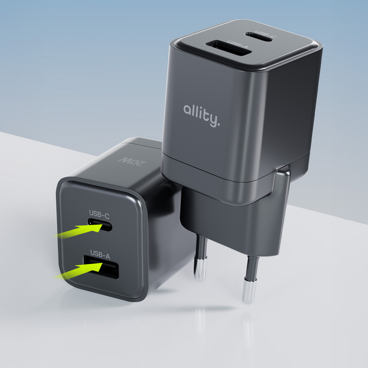 Allity Netværksoplader. ATC-01-30WAC Mini, 30W, 3A, 1 x USB-A - 1 x USB-C, Sort