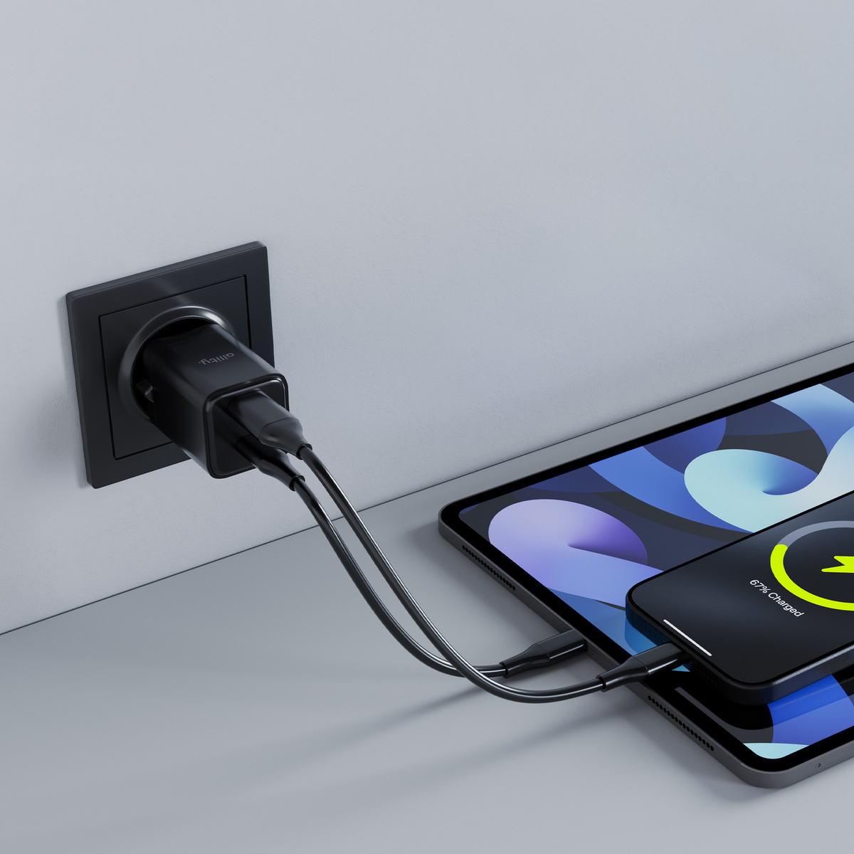 Allity Netværksoplader. ATC-01-30WAC Mini, 30W, 3A, 1 x USB-A - 1 x USB-C, Sort