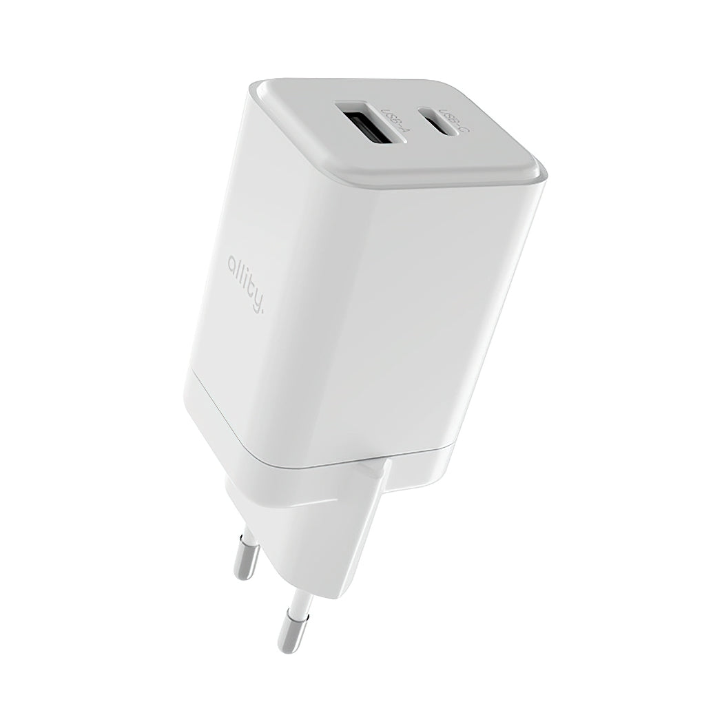Allity Netværksoplader. ATC-01-45WCC Fast, 45W, 3A, 1 x USB-A - 1 x USB-C, Hvid