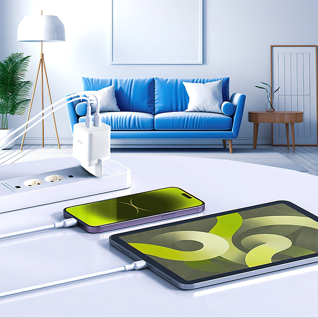 Allity Netværksoplader. ATC-01-45WCC Fast, 45W, 3A, 2 x USB-C, Hvid