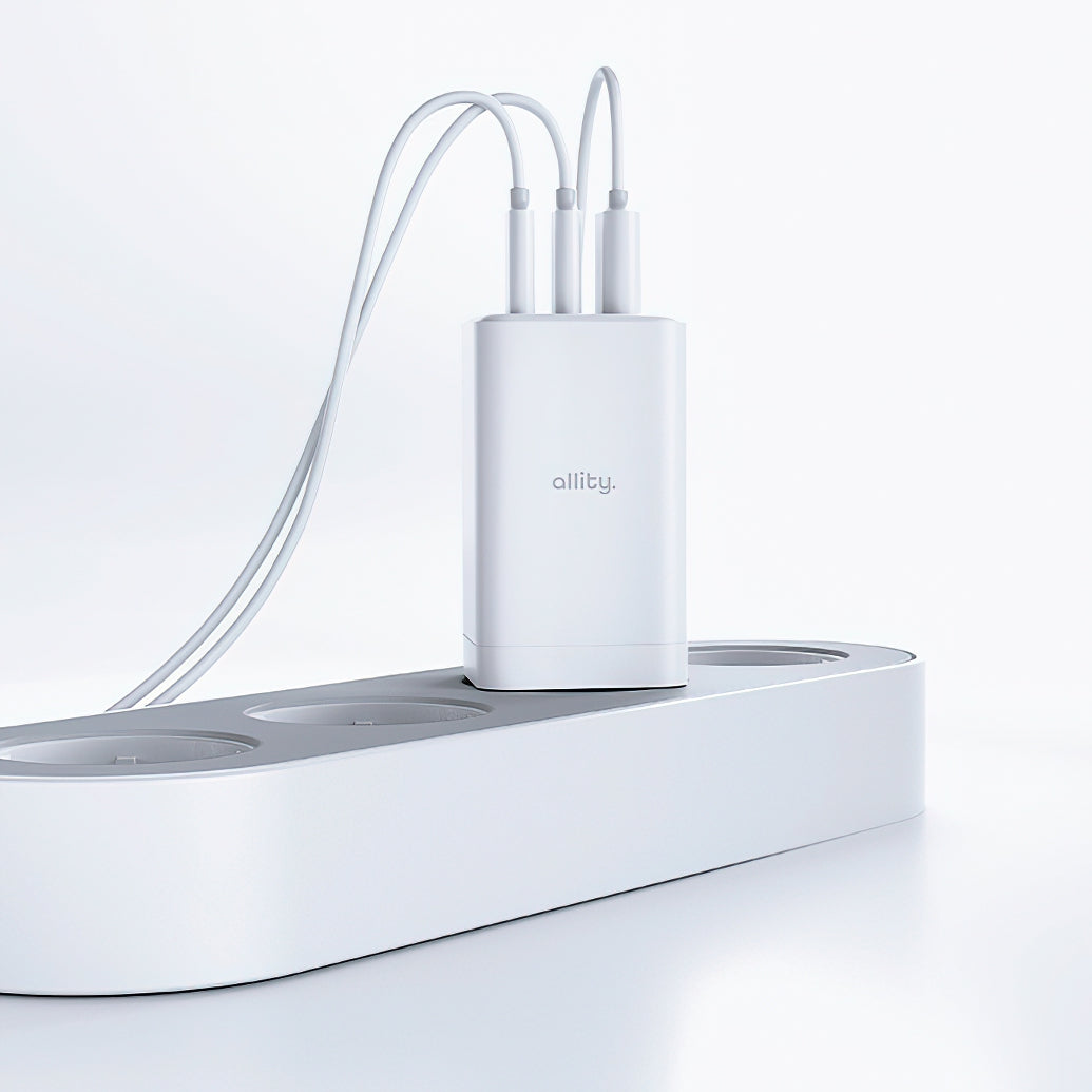 Allity Netværksoplader. ATC-01-65WACC Fast, 65W, 3.25A, 1 x USB-A - 2 x USB-C, Hvid
