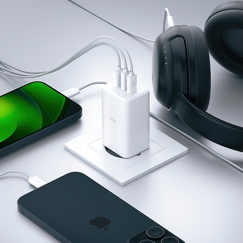 Allity Netværksoplader. ATC-01-65WACC Fast, 65W, 3.25A, 1 x USB-A - 2 x USB-C, Hvid