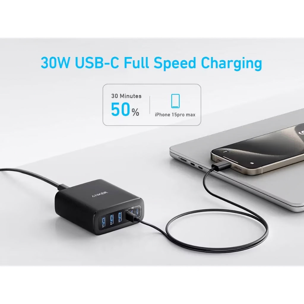 Anker Station Charger, 112W, 3A, 3 x USB-A - 3 x USB-C, sort A2154G11