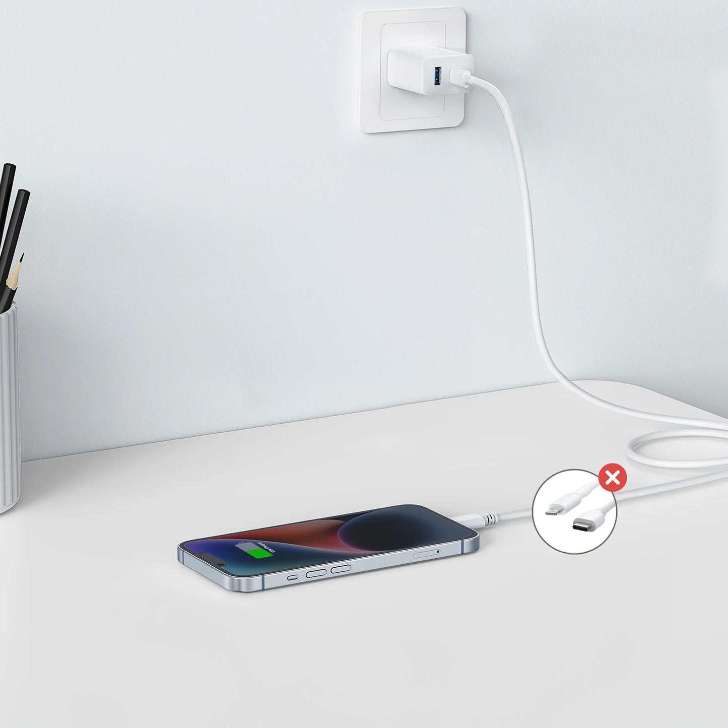 Anker 312 netværksoplader, 20W, 3A, 1 x USB-A - 1 x USB-C, hvid A2348G21