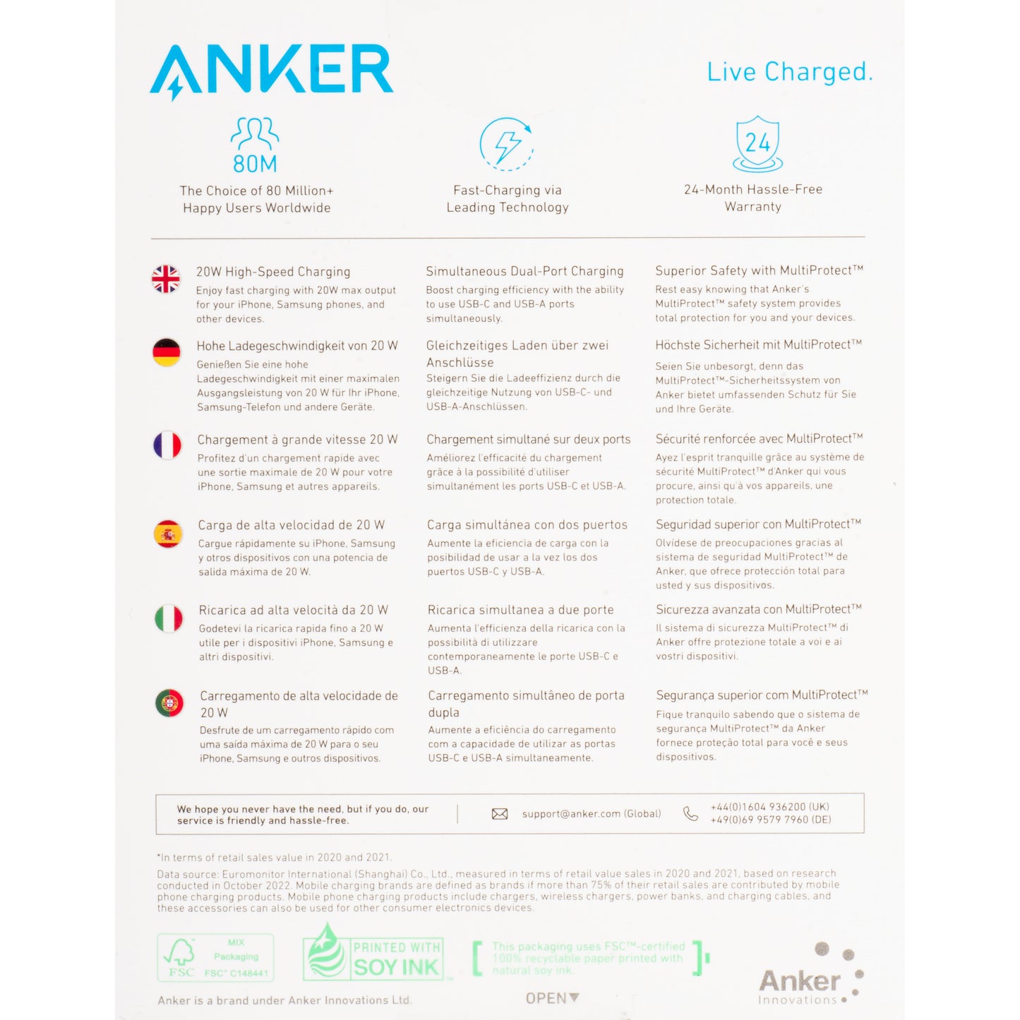 Anker 312 netværksoplader, 20W, 3A, 1 x USB-A - 1 x USB-C, hvid A2348G21