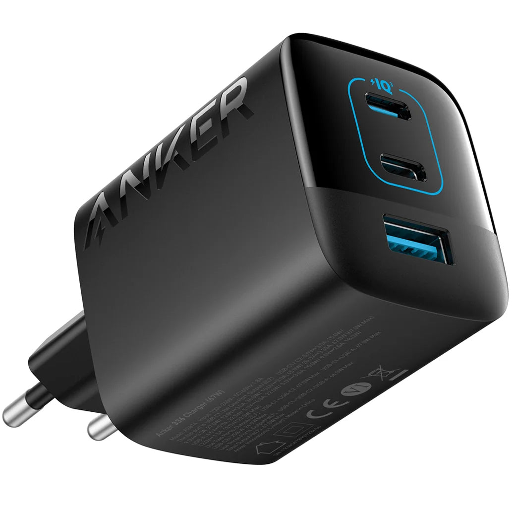 Anker 336 Netværksoplader, 67W, 3.25A, 1 x USB-A - 2 x USB-C, Sort A2674G11