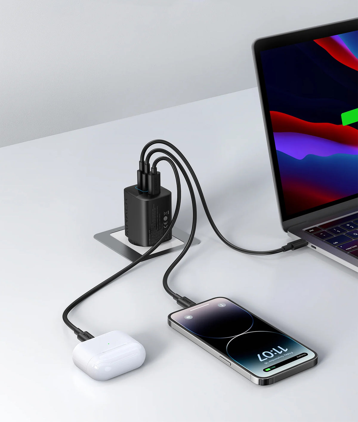 Anker 336 Netværksoplader, 67W, 3.25A, 1 x USB-A - 2 x USB-C, Sort A2674G11