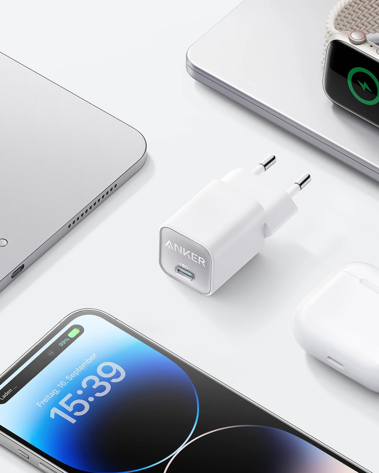 Netværksoplader Anker 511 Nano 3, 30W, 3A, 1 x USB-C, Hvid A2147G21