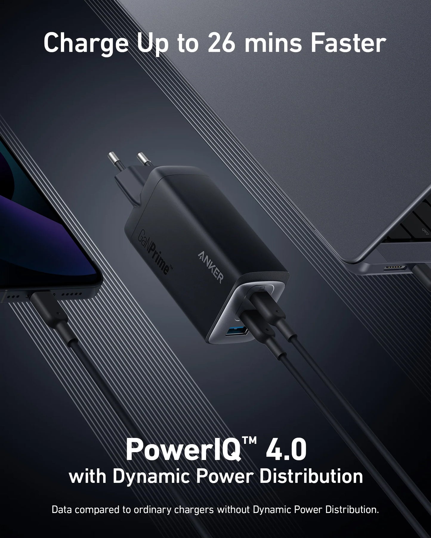 Anker 737 Network Charger, 120W, 5A, 1 x USB-A - 2 x USB-C, Black