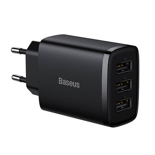 Netværksoplader Baseus Compact 3U, 17W, 2,1A, 3 x USB-A, sort CCXJ020101