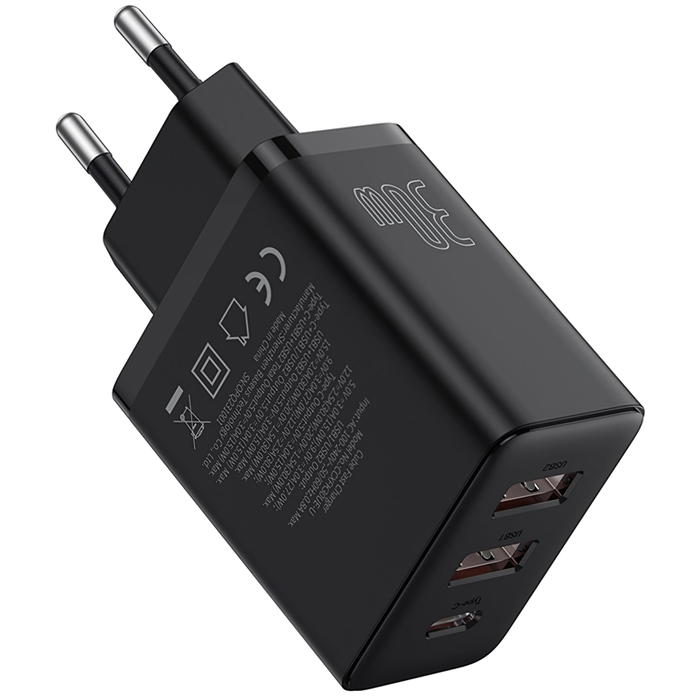 Netværksoplader Baseus Cube, 30W, 3A, 1 x USB-C - 2 x USB-A, Sort P10111402113113-00