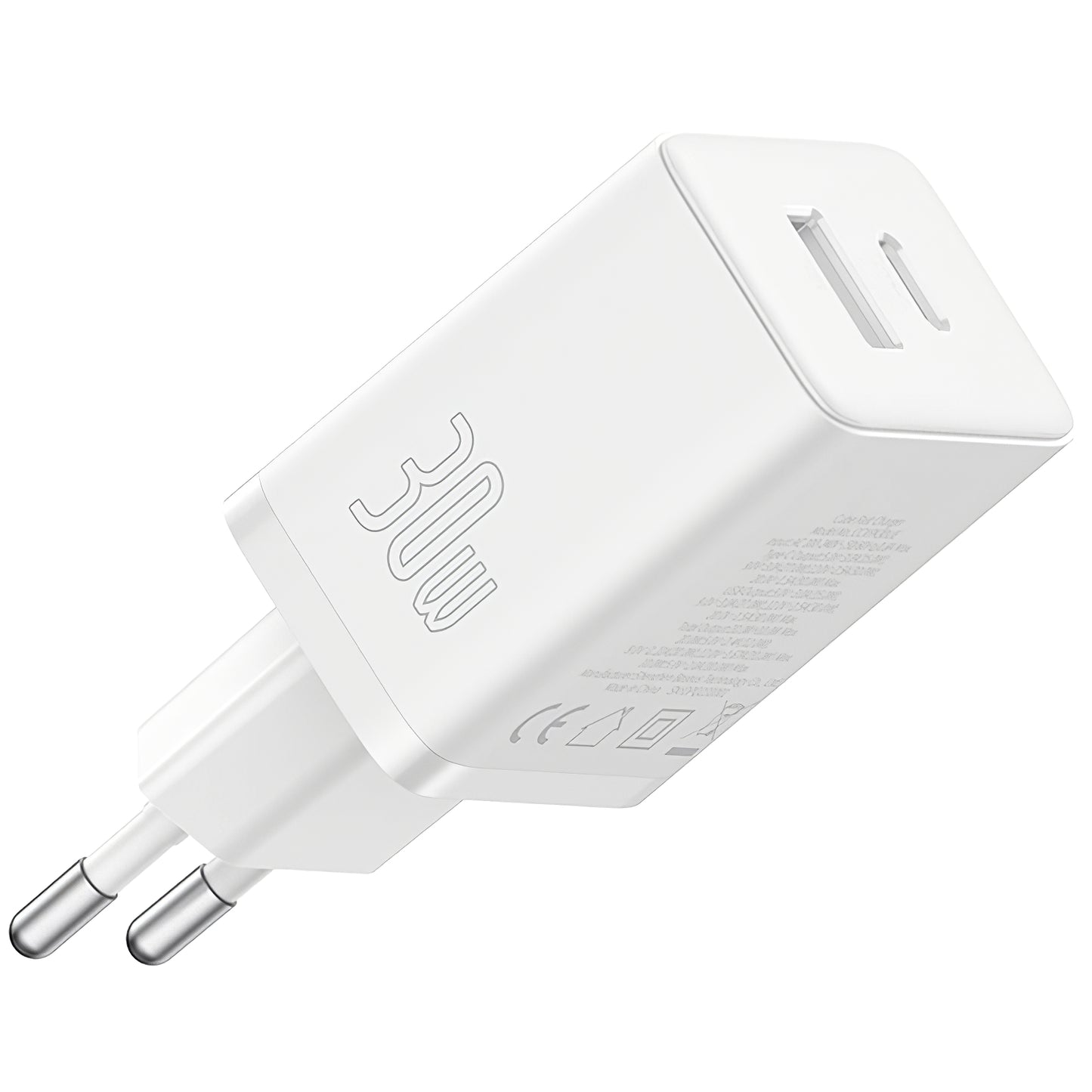 Netværksoplader Baseus Cube, 30W, 2,4A, 1 x USB-A - 1 x USB-C, hvid P10111404213-00