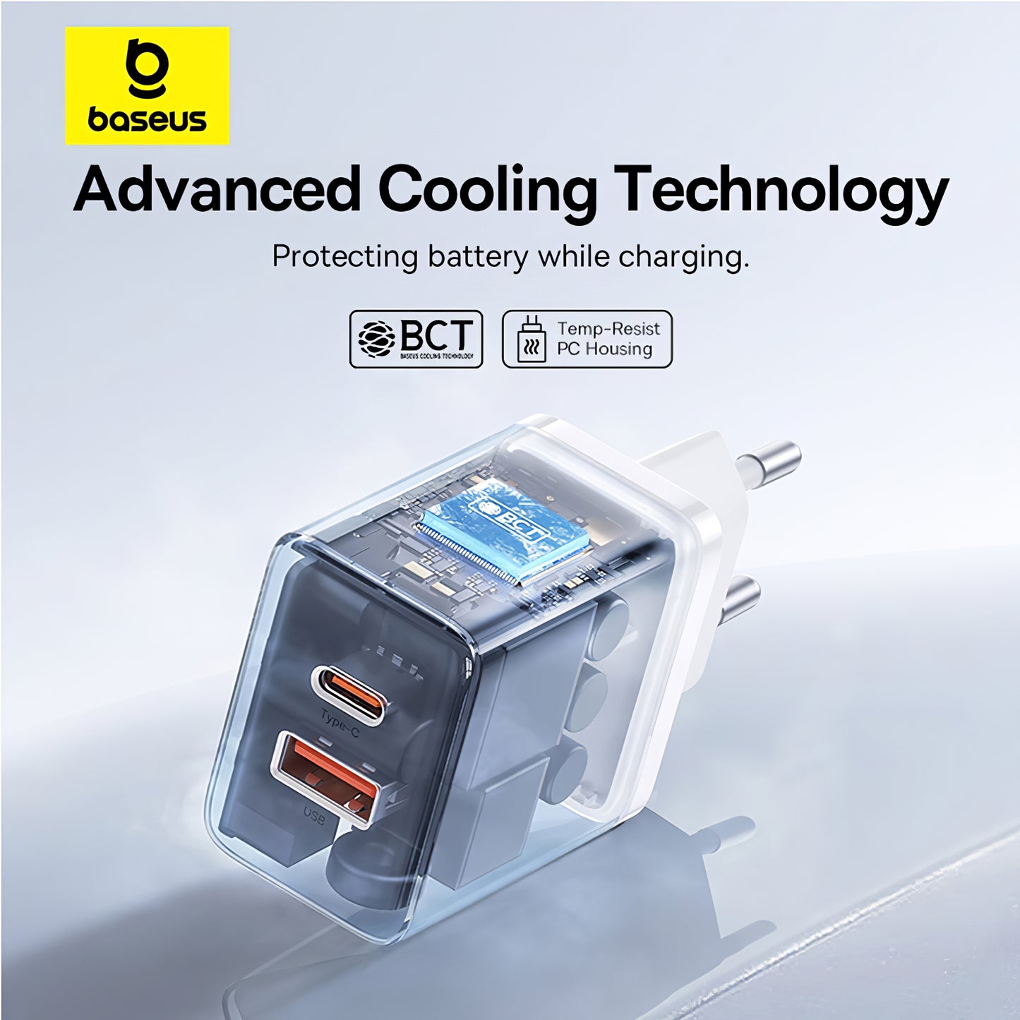 Netværksoplader Baseus Cube, 30W, 2,4A, 1 x USB-A - 1 x USB-C, hvid P10111404213-00