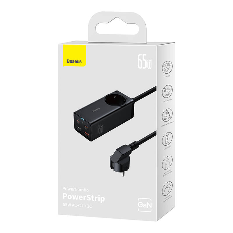 Forlængerledning Baseus GaN3 Pro, 1 x Schuko, Sort PSZM000901