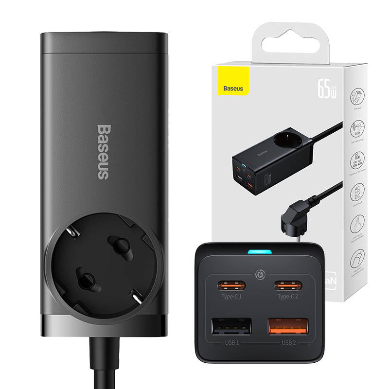 Forlængerledning Baseus GaN3 Pro, 1 x Schuko, Sort PSZM000901