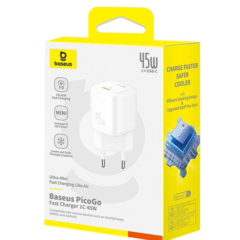 Baseus PicoGo netværksoplader, 45W, 3A, 1 x USB-C, Hvid P10176800213-00
