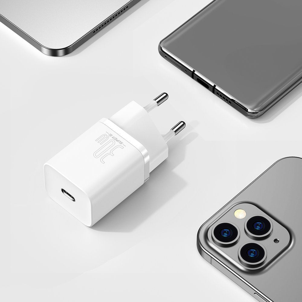 Netværksoplader Baseus Super Si 1C, 30W, 3A, 1 x USB-C, hvid CCSUP-J02