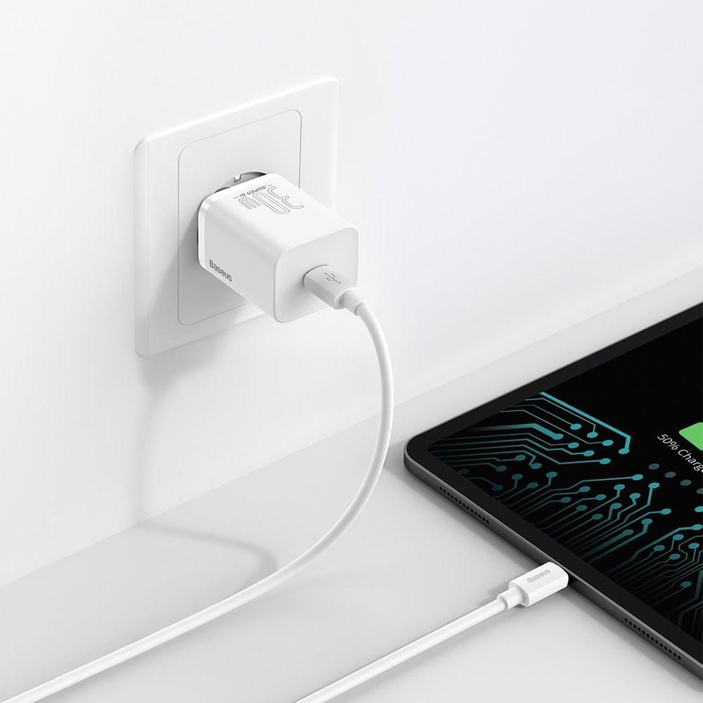 Netværksoplader Baseus Super Si 1C, 30W, 3A, 1 x USB-C, hvid CCSUP-J02
