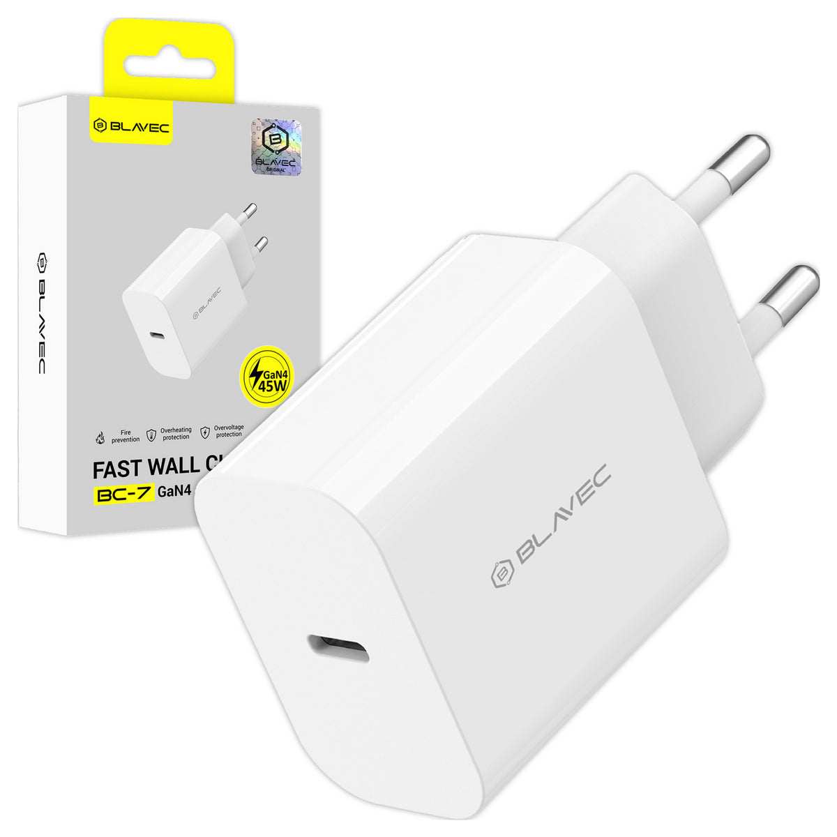 Blavec BC-7 Network Charger, 45W, 3A, 1 x USB-C, White