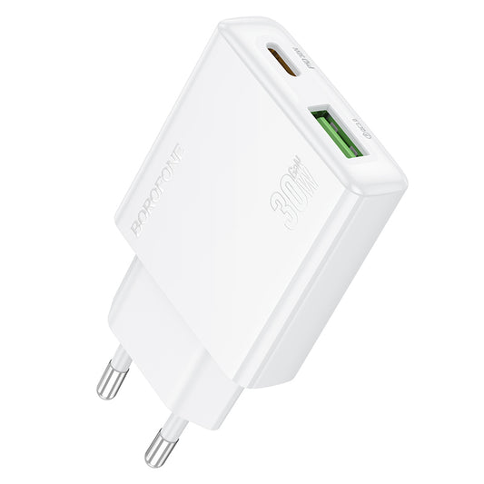 Netværksoplader Borofone BN25 Wish, 30W, 3A, 1 x USB-A - 1 x USB-C, hvid