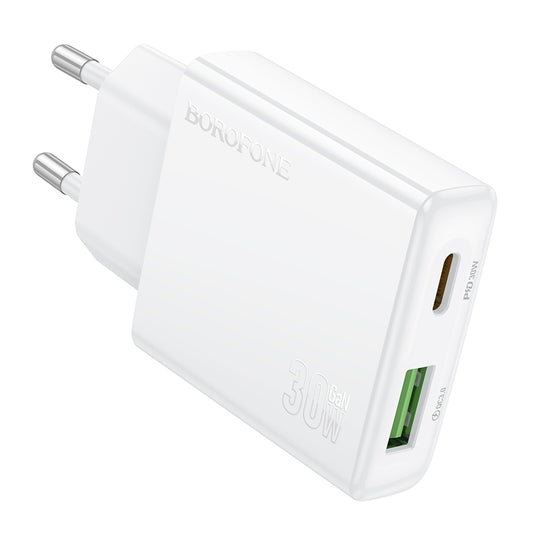 Netværksoplader Borofone BN25 Wish, 30W, 3A, 1 x USB-A - 1 x USB-C, hvid