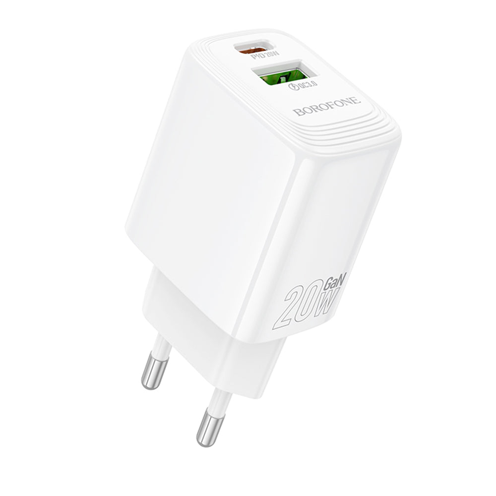 Borofone BN27 Fuente netværksoplader, 20W, 3A, 1 x USB-A - 1 x USB-C, Hvid