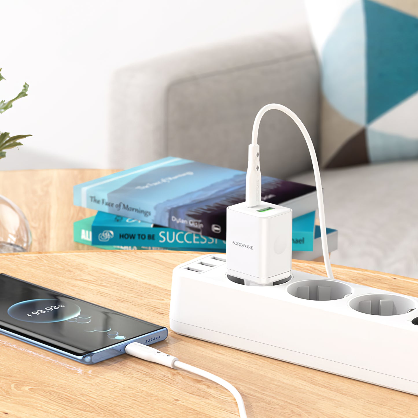 Netværksoplader Borofone BN7, 20W, 3A, 1 x USB-A - 1 x USB-C, hvid