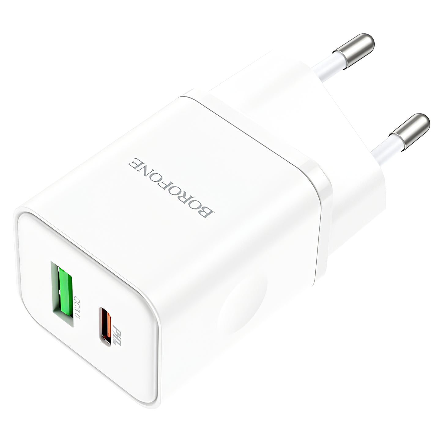 Netværksoplader Borofone BN7, 20W, 3A, 1 x USB-A - 1 x USB-C, hvid
