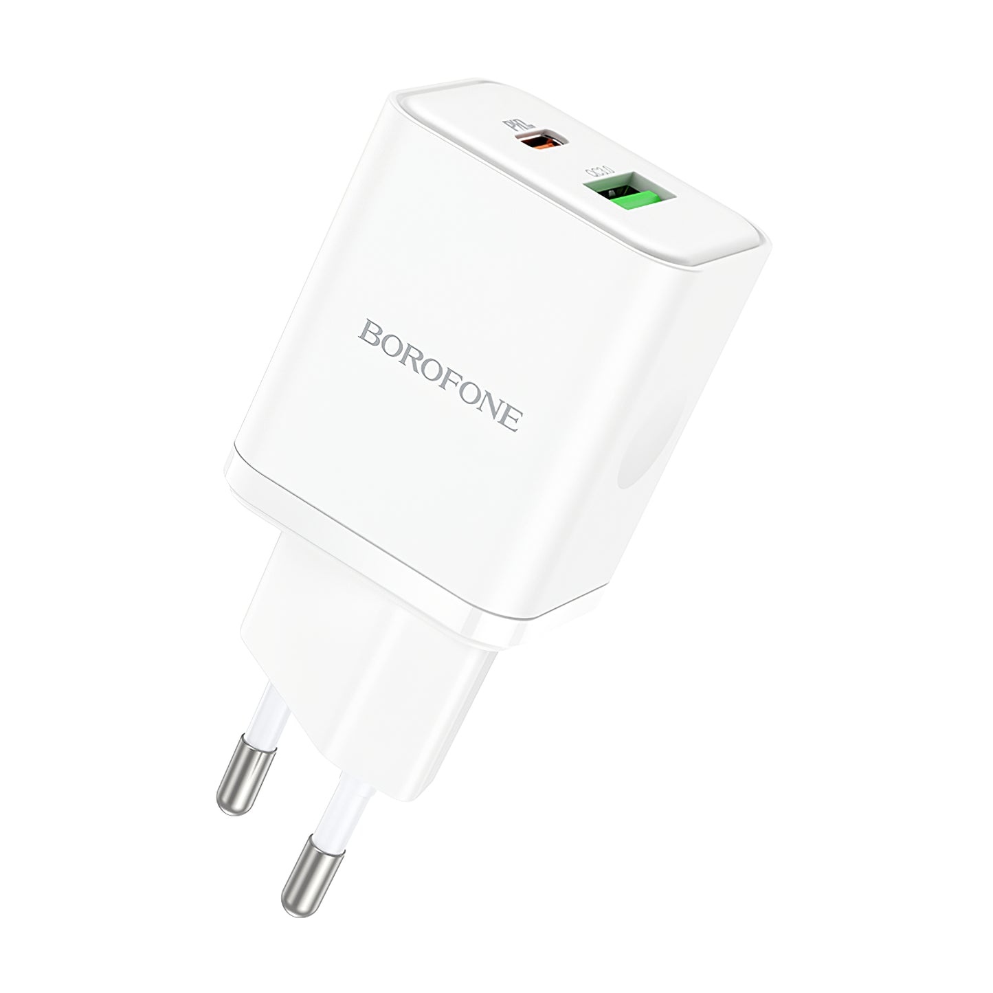 Netværksoplader Borofone BN7, 20W, 3A, 1 x USB-A - 1 x USB-C, hvid