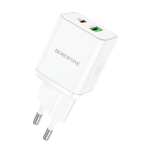 Netværksoplader Borofone BN7, 20W, 3A, 1 x USB-A - 1 x USB-C, hvid