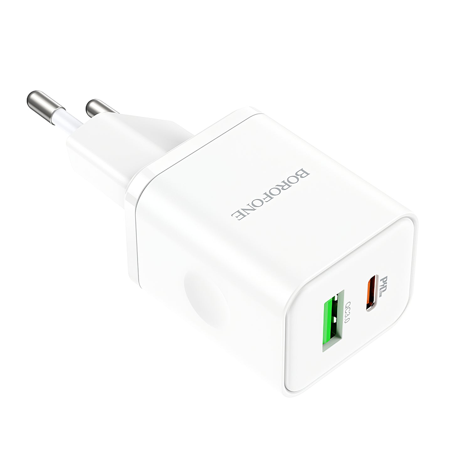 Netværksoplader Borofone BN7, 20W, 3A, 1 x USB-A - 1 x USB-C, hvid