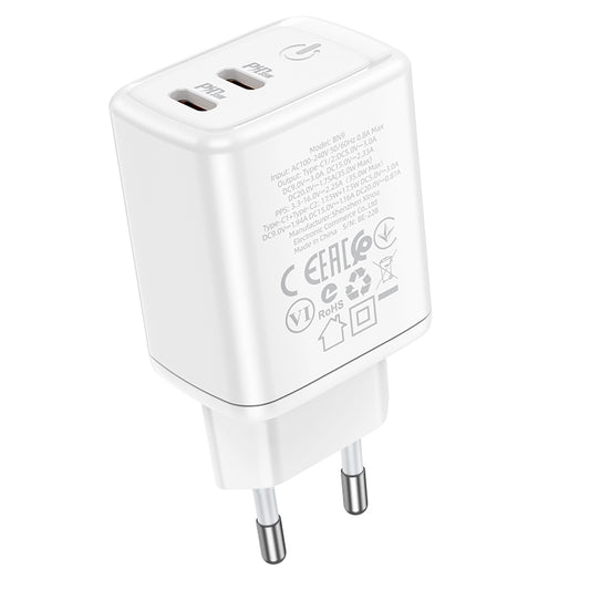 Netværksoplader Borofone BN9, 35W, 3A, 2 x USB-C, hvid