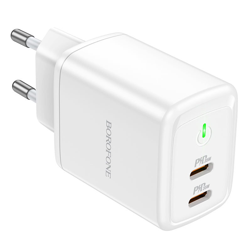 Netværksoplader Borofone BN9, 35W, 3A, 2 x USB-C, hvid